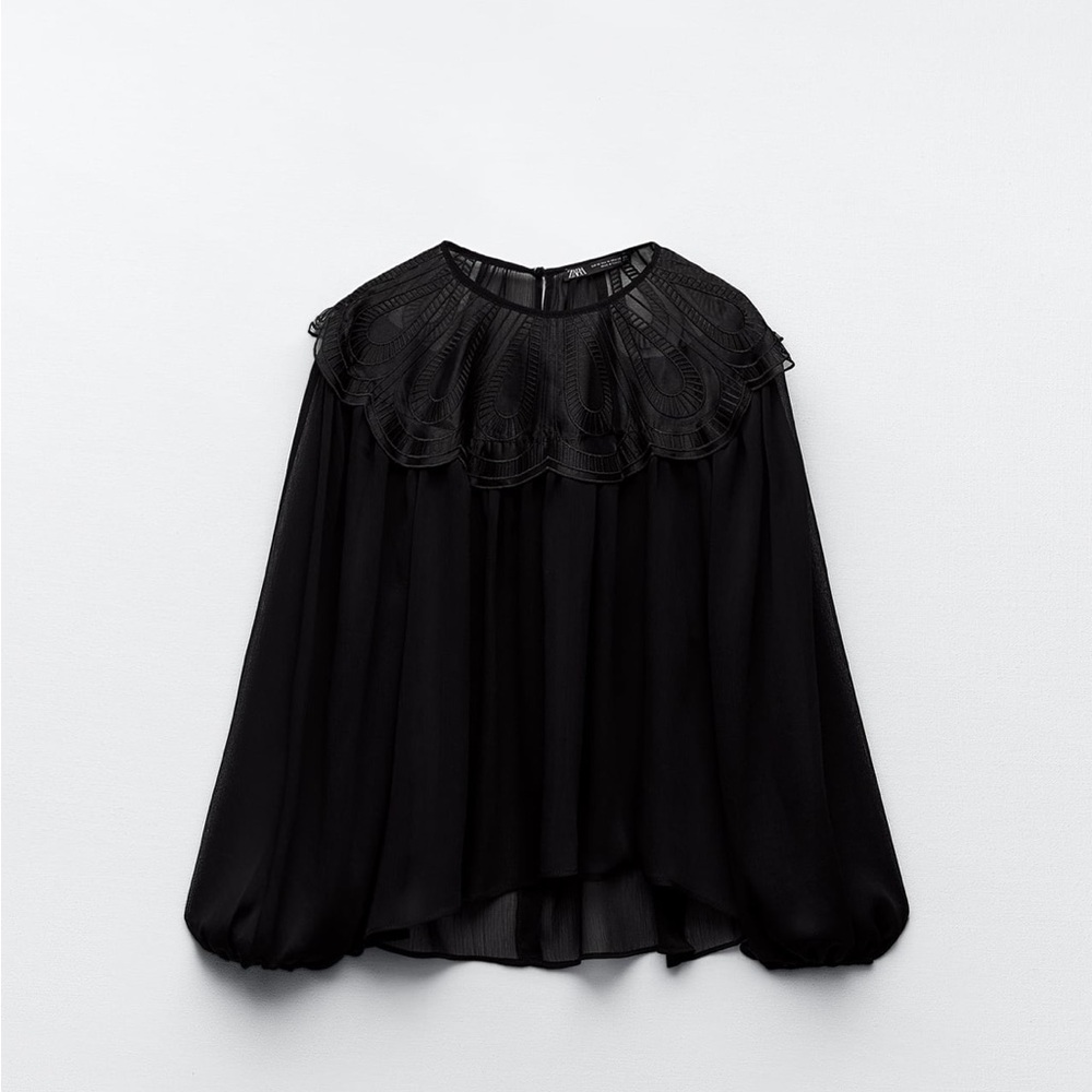 NWT Zara black organza bob collar blouse